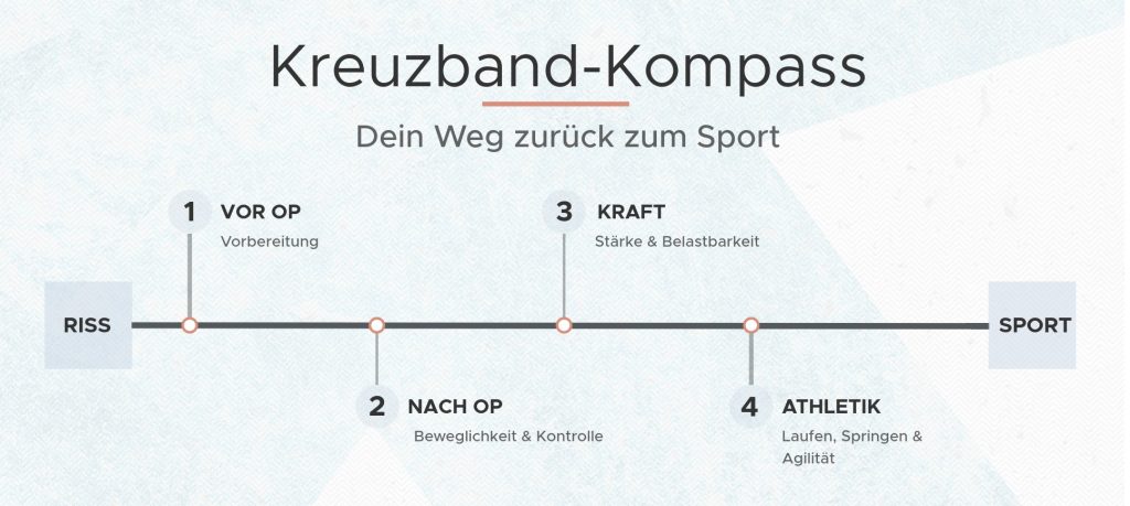 Schematische Darstellung der Reha nach Kreuzbandriss im HNL Kreuzband-Kompass